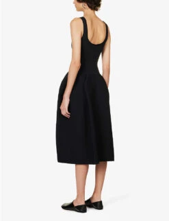 Pottery Flared-hem Recycled-polyester Knitted Midi Dress -Reis Clothing Shop R04157893 BLACK ALT03