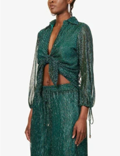 Metallic Plisse Woven Blouse -Reis Clothing Shop R04157910 TEAL ALT02