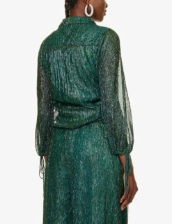 Metallic Plisse Woven Blouse -Reis Clothing Shop R04157910 TEAL ALT03