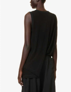 Asymmetric-hem Relaxed-fit Woven Top -Reis Clothing Shop R04158036 BLACK ALT03