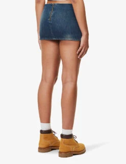 Logo-embossed Faded-wash Mid-rise Regular-fit Denim Mini Skirt -Reis Clothing Shop R04158079 DB4WASH ALT03