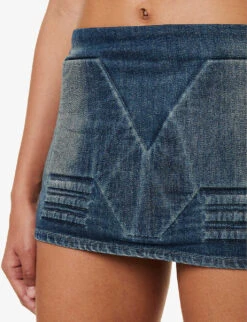 Logo-embossed Faded-wash Mid-rise Regular-fit Denim Mini Skirt -Reis Clothing Shop R04158079 DB4WASH ALT04