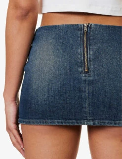 Logo-embossed Faded-wash Mid-rise Regular-fit Denim Mini Skirt -Reis Clothing Shop R04158079 DB4WASH ALT05