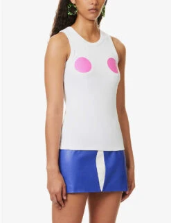 Circle-print Sleeveless Stretch-cotton Top -Reis Clothing Shop R04158084 WHITE ALT02