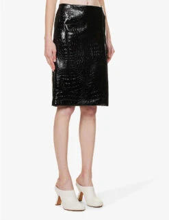 Sportmax Melinda Split-hem Croc-embossed Leather Mini Skirt -Reis Clothing Shop R04158880 BLACK ALT02
