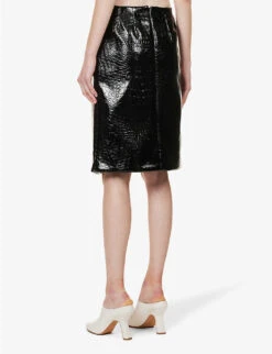 Sportmax Melinda Split-hem Croc-embossed Leather Mini Skirt -Reis Clothing Shop R04158880 BLACK ALT03