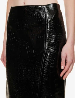 Sportmax Melinda Split-hem Croc-embossed Leather Mini Skirt -Reis Clothing Shop R04158880 BLACK ALT04