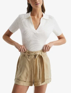 Reiss Devin V-neck Open-collar Linen Top -Reis Clothing Shop R04159566 IVORY ALT02