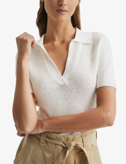 Reiss Devin V-neck Open-collar Linen Top -Reis Clothing Shop R04159566 IVORY ALT04