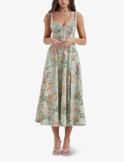 Sabrina Floral-print Cotton-blend Midi Dress -Reis Clothing Shop R04159571 LIGHTJADE ALT02