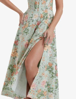 Sabrina Floral-print Cotton-blend Midi Dress -Reis Clothing Shop R04159571 LIGHTJADE ALT04