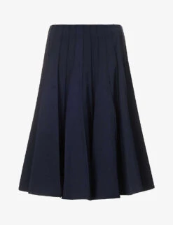 Bottega Veneta Plisse Pleated Wool Midi Skirt