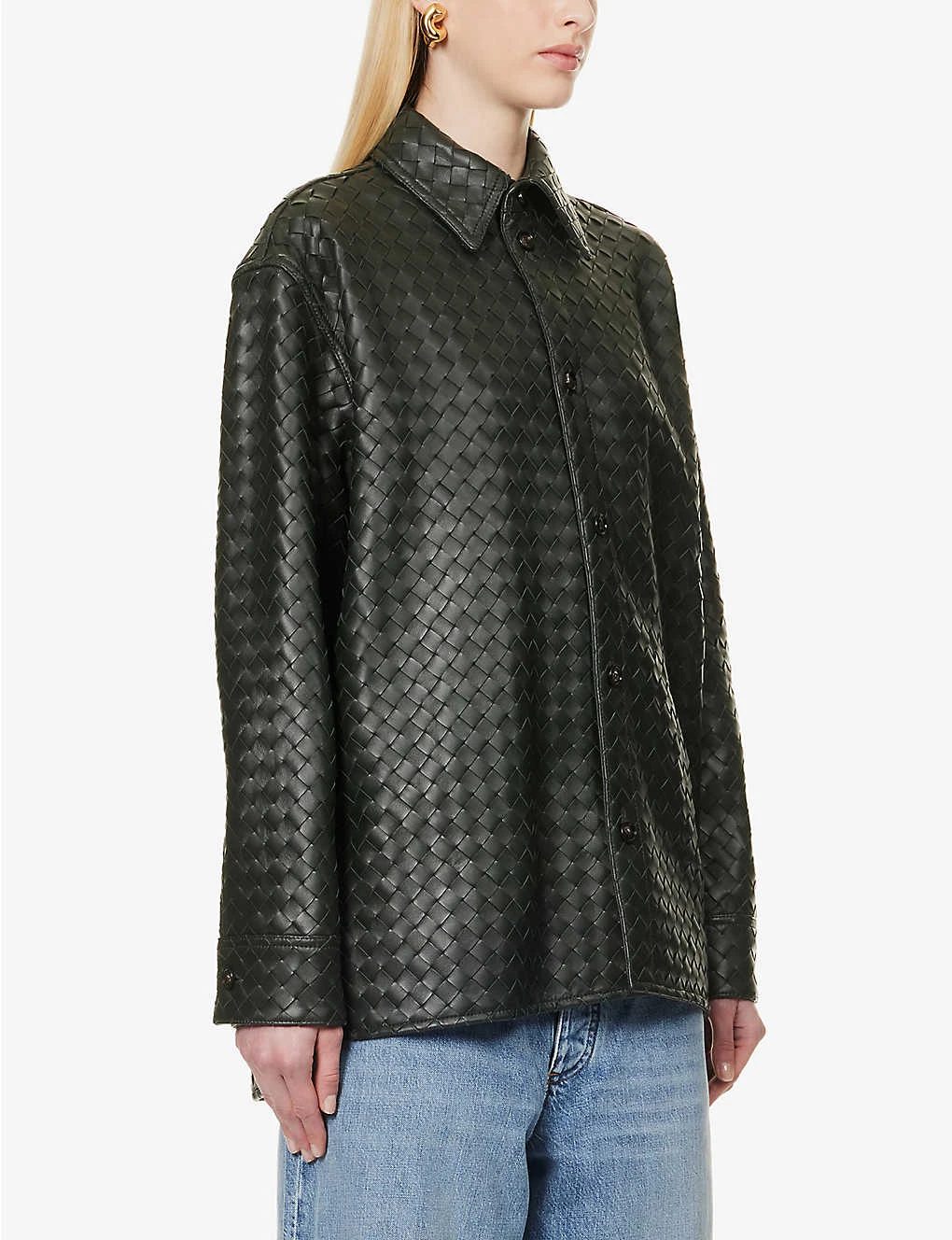 Bottega Veneta Intrecciato Dipped-hem Leather Shirt 3 Bottega Veneta Intrecciato Dipped-hem Leather Shirt - Image 3