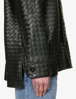 Bottega Veneta Intrecciato Dipped-hem Leather Shirt 11 Bottega Veneta Intrecciato Dipped-hem Leather Shirt -Reis Clothing Shop R04159965 DARKGREEN ALT05
