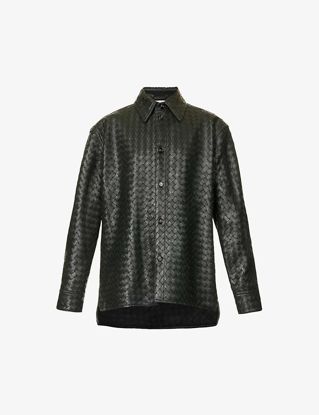 Bottega Veneta Intrecciato Dipped-hem Leather Shirt 1 Bottega Veneta Intrecciato Dipped-hem Leather Shirt