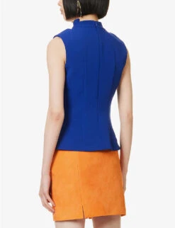 High-neck Pleated Woven Top -Reis Clothing Shop R04160110 BLUE ALT03