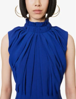 High-neck Pleated Woven Top -Reis Clothing Shop R04160110 BLUE ALT04