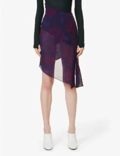 Floral-print Asymmetric-hem Silk Midi Skirt -Reis Clothing Shop R04160117 PURPLE ALT02