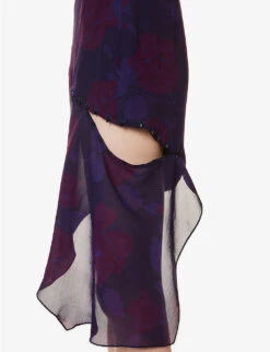 Floral-print Asymmetric-hem Silk Midi Skirt -Reis Clothing Shop R04160117 PURPLE ALT04