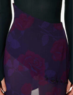 Floral-print Asymmetric-hem Silk Midi Skirt -Reis Clothing Shop R04160117 PURPLE ALT05