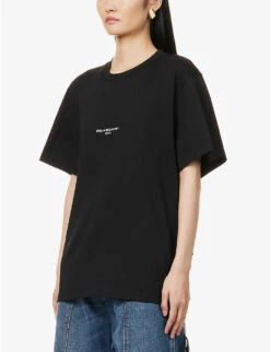 STELLA MCCARTNEY Brand-print Ribbed-trim Cotton-jersey T-shirt -Reis Clothing Shop R04160810 BLACK ALT02