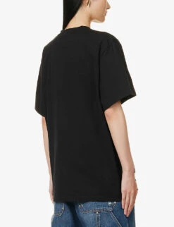 STELLA MCCARTNEY Brand-print Ribbed-trim Cotton-jersey T-shirt -Reis Clothing Shop R04160810 BLACK ALT03