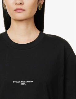 STELLA MCCARTNEY Brand-print Ribbed-trim Cotton-jersey T-shirt -Reis Clothing Shop R04160810 BLACK ALT04