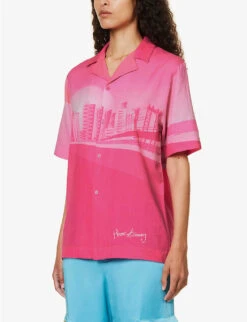 The Rose Tint Shirt Graphic-print Regular-fit Cotton And Linen-blend Shirt -Reis Clothing Shop R04161068 AZALEA ALT02