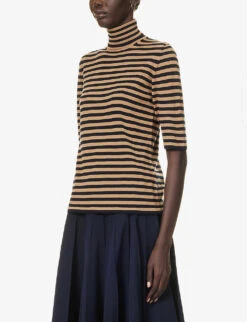 Max Mara Ubicato Striped Wool Knitted Top -Reis Clothing Shop R04161477 NAVY ALT02
