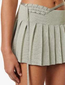 Interwoven Pleated Stretch-rayon Knitted Mini Skirt -Reis Clothing Shop R04161506 SILVER ALT04