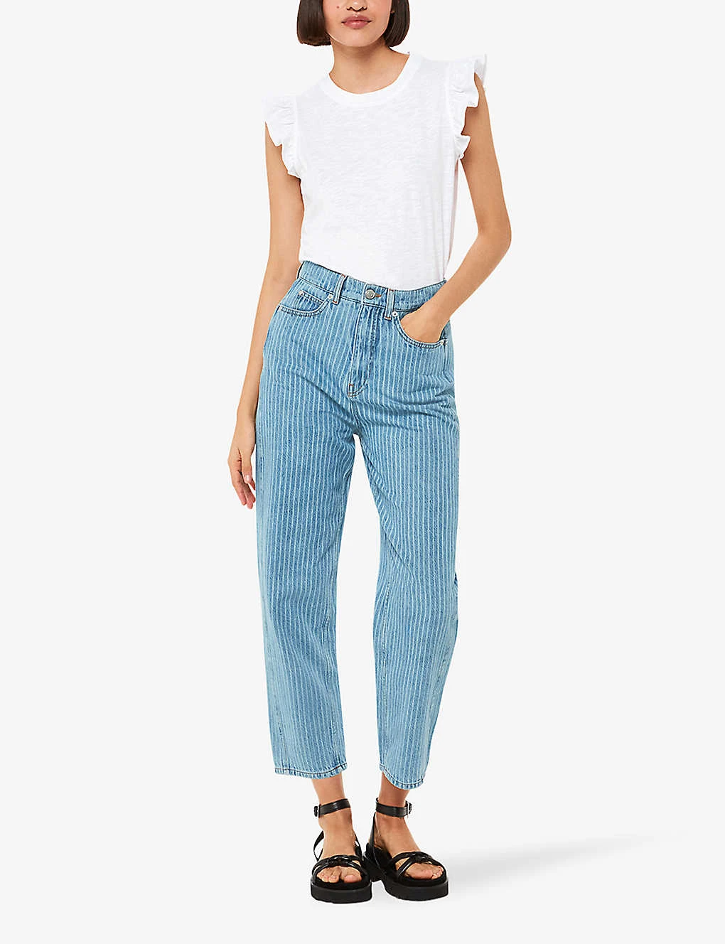 Whistles Frilled-sleeve Cotton-jersey T-shirt 2 Whistles Frilled-sleeve Cotton-jersey T-shirt - Image 2