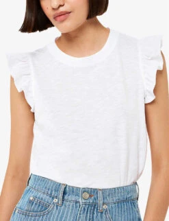 Whistles Frilled-sleeve Cotton-jersey T-shirt 7 Whistles Frilled-sleeve Cotton-jersey T-shirt -Reis Clothing Shop R04164046 WHITE ALT02