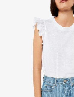 Whistles Frilled-sleeve Cotton-jersey T-shirt 9 Whistles Frilled-sleeve Cotton-jersey T-shirt -Reis Clothing Shop R04164046 WHITE ALT04