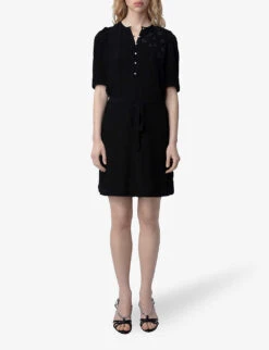 Zadig & Voltaire Rodji Round-neck Puff-sleeve Regular-fit Woven Mini Dress -Reis Clothing Shop R04164054 NOIR ALT02