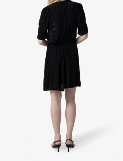 Zadig & Voltaire Rodji Round-neck Puff-sleeve Regular-fit Woven Mini Dress -Reis Clothing Shop R04164054 NOIR ALT03
