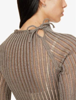 Patricia High-neck Cotton-blend Knitted Top -Reis Clothing Shop R04164351 TAUPE ALT04