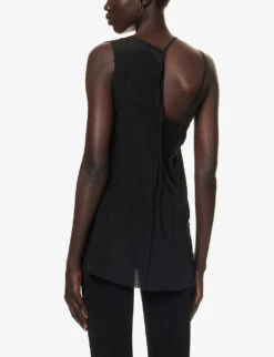 Asymmetric-strap Square-neck Stretch-silk Top -Reis Clothing Shop R04164426 BLACK ALT03
