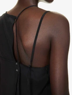 Asymmetric-strap Square-neck Stretch-silk Top -Reis Clothing Shop R04164426 BLACK ALT04