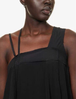 Asymmetric-strap Square-neck Stretch-silk Top -Reis Clothing Shop R04164426 BLACK ALT05