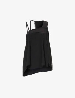 Asymmetric-strap Square-neck Stretch-silk Top