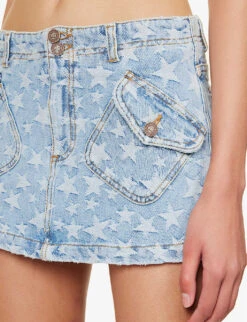 ERL Star-pattern Mid-rise Denim Mini Skirt -Reis Clothing Shop R04165356 LIGHTBLUE ALT04