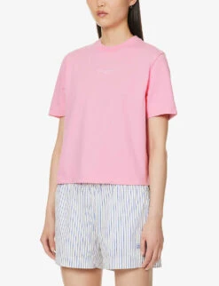 Brand-embroidery Boxy-fit Cotton-jersey T-shirt -Reis Clothing Shop R04166219 DUSTYROSE ALT02