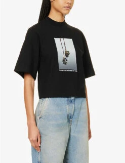 Palm Angels Brand-print Cropped Cotton-jersey T-shirt -Reis Clothing Shop R04166261 BLACKLIGHTGREY ALT02