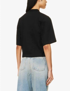 Palm Angels Brand-print Cropped Cotton-jersey T-shirt -Reis Clothing Shop R04166261 BLACKLIGHTGREY ALT03