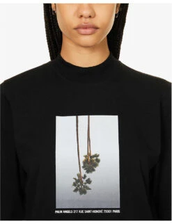 Palm Angels Brand-print Cropped Cotton-jersey T-shirt -Reis Clothing Shop R04166261 BLACKLIGHTGREY ALT04