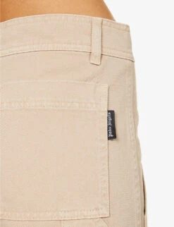 Palm Angels Bull Brand-patch Wide-leg Mid-rise Cotton Trousers -Reis Clothing Shop R04166267 BEIGEBEIGE ALT04