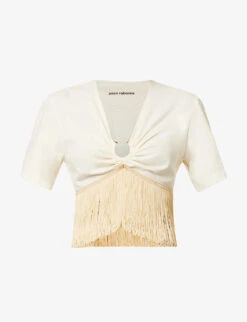 Paco Rabanne Tassel-trimmed Cropped Regular-fit Cotton T-shirt