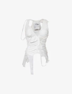 Asymmetric Bra-design Stretch-woven Top