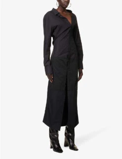 Asymmetric Long-sleeved Cotton-blend Maxi Dress -Reis Clothing Shop R04167961 BLACK ALT02