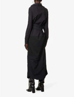Asymmetric Long-sleeved Cotton-blend Maxi Dress -Reis Clothing Shop R04167961 BLACK ALT03